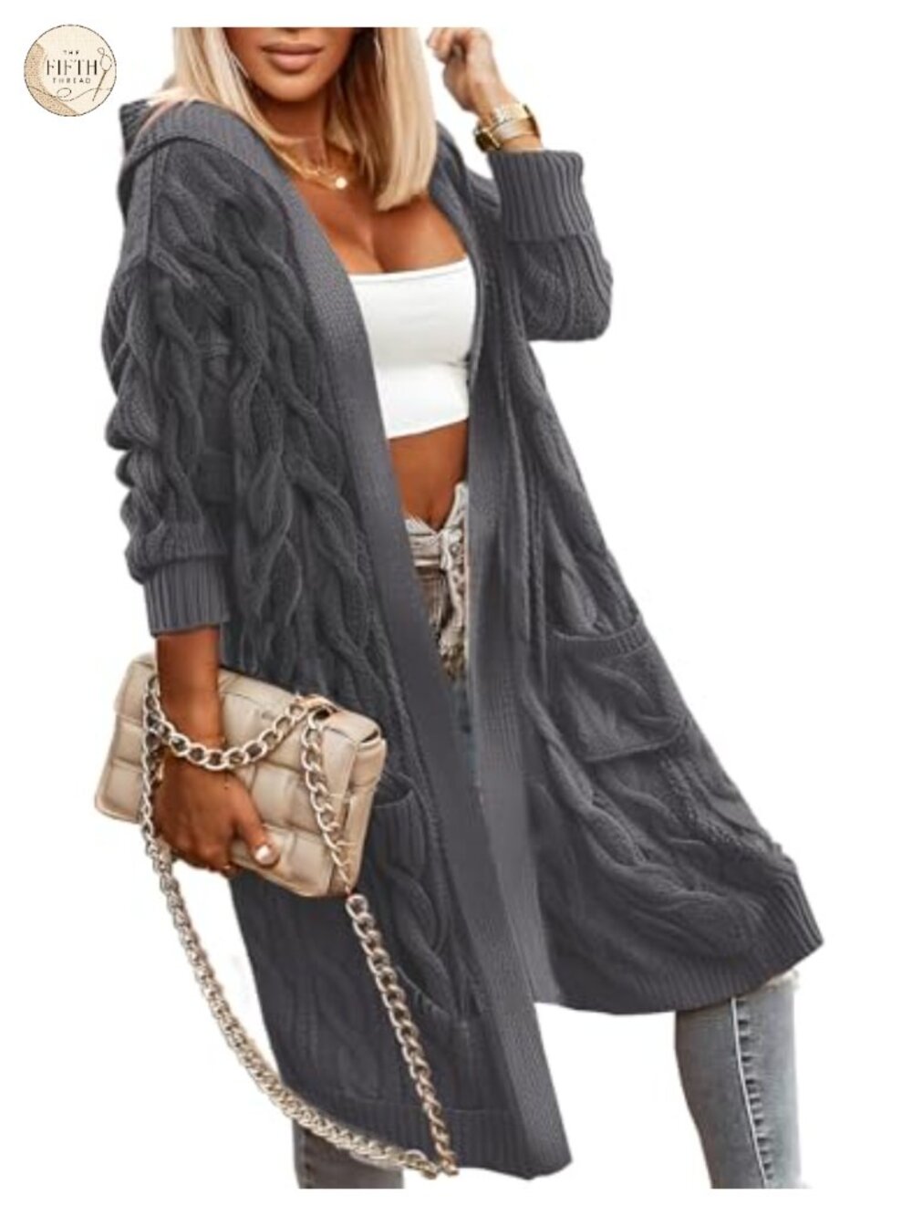 Oversized Cable Knit Hooded Cardigan Long Open Front Chunky Sweater Coat